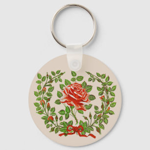 Chaveiro Guirlanda de Rosa Vermelha Vintage Arte Floral de