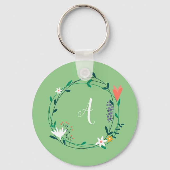 Chaveiro Guirlanda Floral de Primavera Fresca Personalizada (Frente)