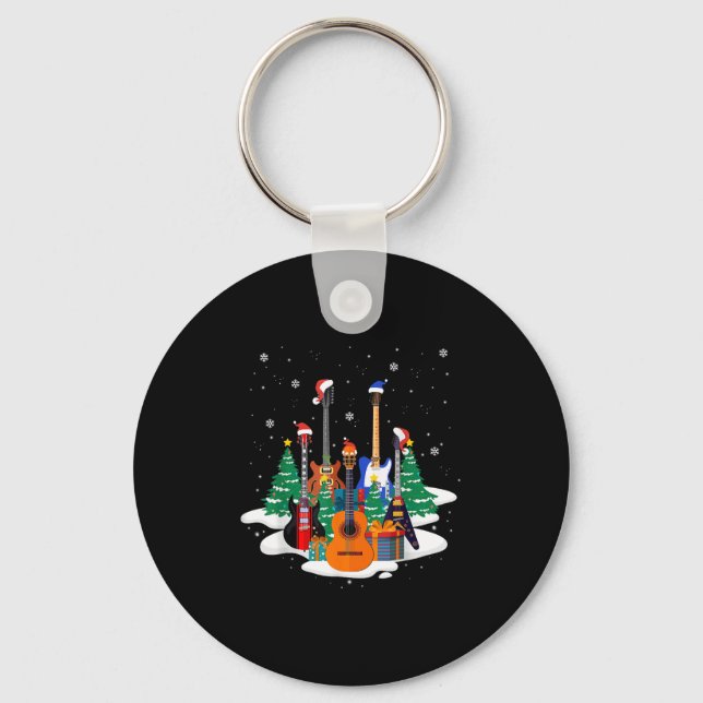 Chaveiro Guitar Santa Hat Christmas Tree Funny Music Loves  (Frente)