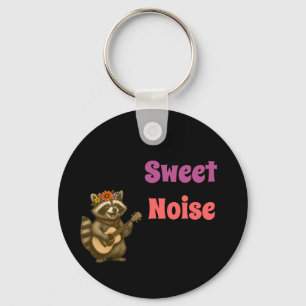 Chaveiro Guitarista da Coroa Floral de Groovy Cute Raccoon