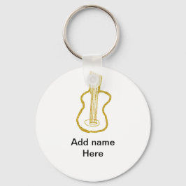 Chaveiro Guitarra acústica com brilho dourado adicionar nom