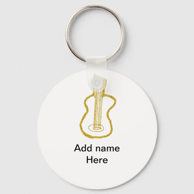 Chaveiro Guitarra acústica com brilho dourado adicionar nom (Frente)