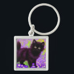 Chaveiro Gustav Klimt Black Kitten<br><div class="desc">Chaveiro com um gatinho preto Gustav Klimt! Esta beleza de olhos largos se coloca num campo verde de flores roxas. Um presente pensativo para amantes de gatos e entusiastas de arte austríacos!</div>