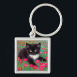 Chaveiro Gustav Klimt Tuxedo Cat<br><div class="desc">Chaveiro com um gato gustav Klimt tuxedo! Este adorável gatinho preto e branco se senta num campo de flores vermelhas,  azuis,  brancas e laranja. Um presente incrível para amantes de gatos e entusiastas de arte austríacos!</div>