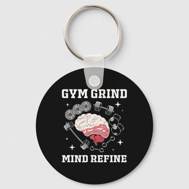 Chaveiro Gym Grind Mind Refined Bodybuilding Funny Gym Rat  (Frente)