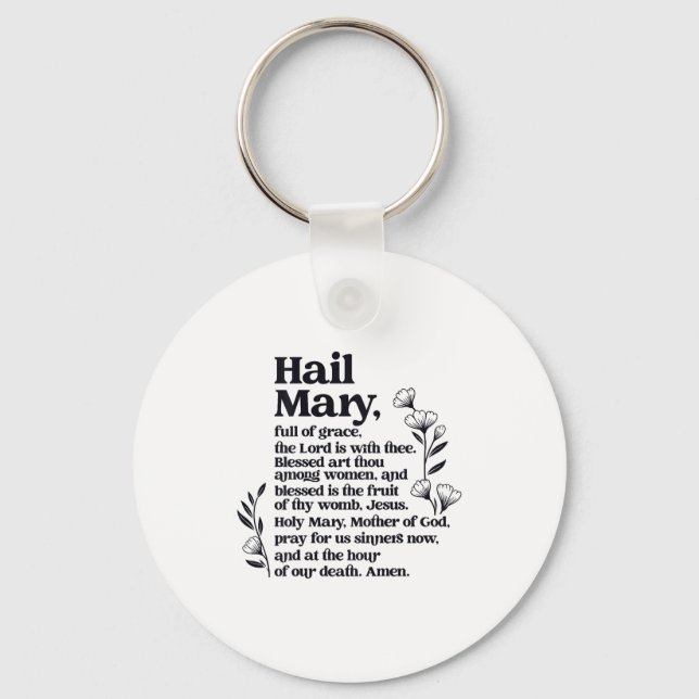 Chaveiro Hail Mary Prayer Marian Floral Christian Blessed M (Frente)
