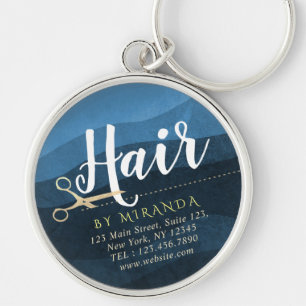 Chaveiro Hair Salon Hairstylist Tesoura Azul e Dourada Mode