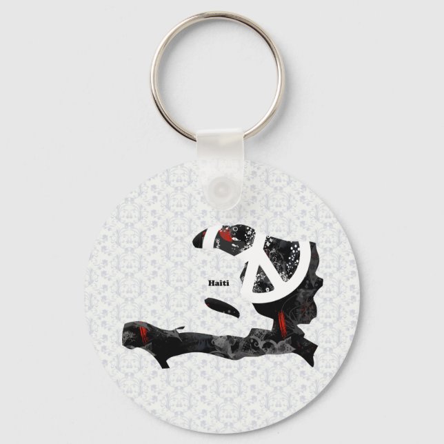 Chaveiro Haiti: Trendy Peace Sign com mapa do Haiti (Frente)