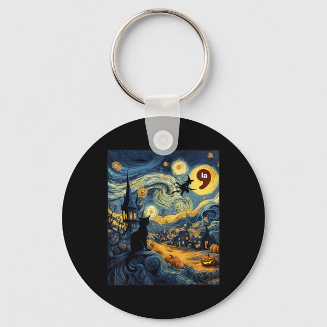 Chaveiro Halloween Black Cat Comma La Starry Night Art Kama (Frente)