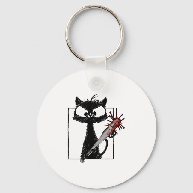 Chaveiro Halloween de Beisebol Gato Negro (Frente)