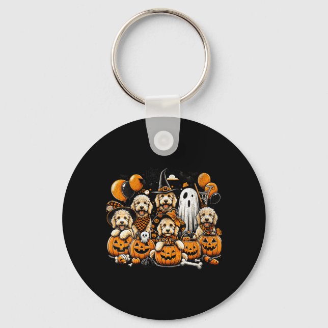 Chaveiro Halloween de Goldendoodle Fofinha de Fantasma e Br (Frente)