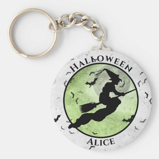 Chaveiro Halloween Flying Black Witette Silhouette Green (Frente)