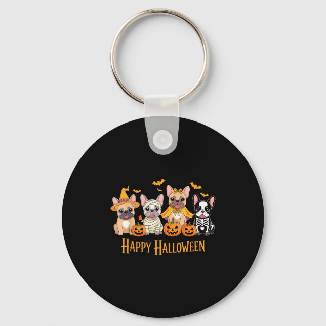 Chaveiro Halloween French Bulldog Dogs Pumpkin Funny  (Frente)