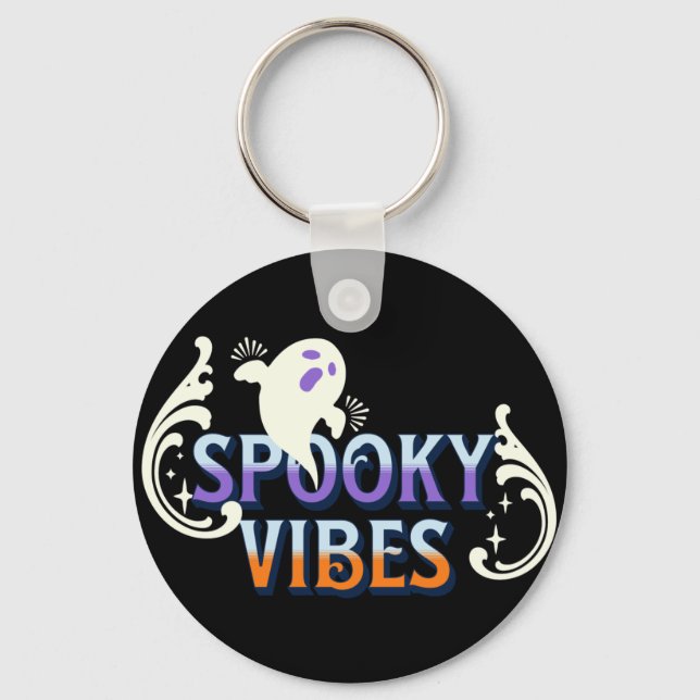 Chaveiro Halloween Ghost Spooky Vibes Typografia Lettering (Frente)