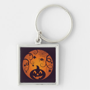 Chaveiro Halloween Jack ou lanterna abóbora face e aranha