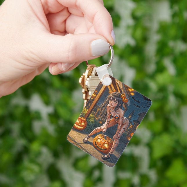 Chaveiro Halloween Monster Jack-o-Lanterna e Bat Vixen Girl (Mão)