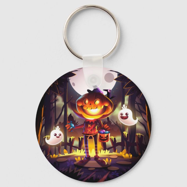 Chaveiro Halloween Pumpkin Cute Ghosts Moon Scary Forest (Frente)