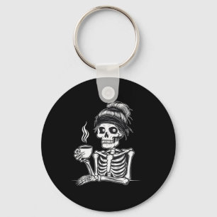 Chaveiro Halloween Skeleton Messaging Bun Coffee Fumaça Eng