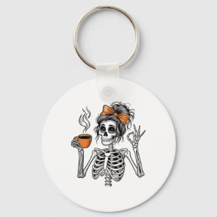 Chaveiro Halloween Skeleton Messaging Bun Coffee Fumaça Eng
