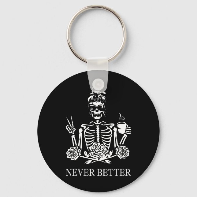 Chaveiro Halloween Skeleton Skeleton Mulheres Bebendo Café  (Frente)