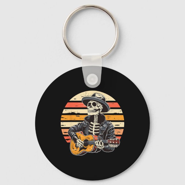 Chaveiro Halloween Skeleton Tocando Guitarra Rock E Roll E (Frente)