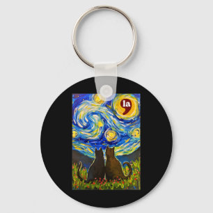 Chaveiro Halloween Starry Night Black Cat Comma La Kamala H