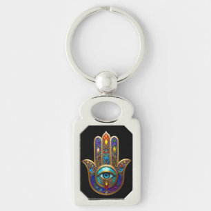 Chaveiro Hamsa Colorido Dourado Terceiro Olho Turquesa Safi
