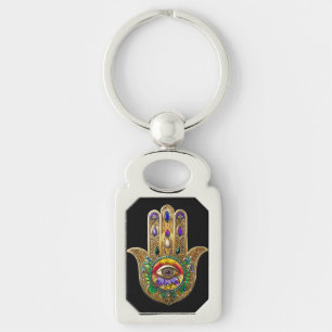 Chaveiro Hamsa Dourado Pintado Olho Terceiro Rubi Ametista
