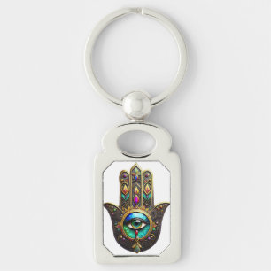 Chaveiro Hamsa Marrom Colorido Ouro Arco-íris Terceiro Olho