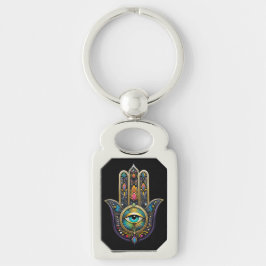 Chaveiro Hamsa Preto Colorido com Terceiro Olho Turquesa