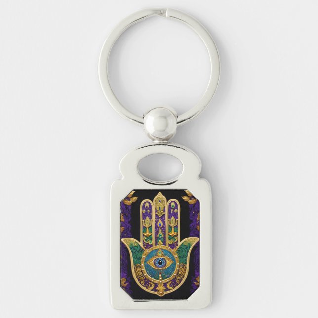Chaveiro Hamsa Terceiro Olho Dourado Ornamentado (Frente)