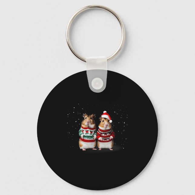 Chaveiro Hamsters Bonitos Em Um Dia De Neve No Natal (Frente)