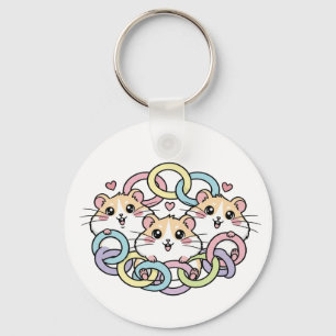 Chaveiro Hamsters Felizes em Anéis Pastel