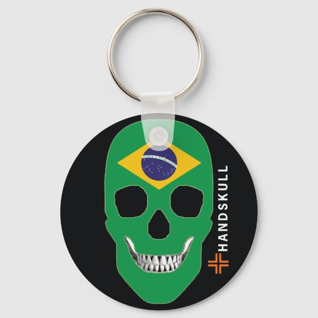 Chaveiro HANDSKULL Brasil,Crânio feliz,bandeira do Brasil (Frente)
