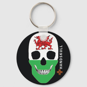 Chaveiro HANDSKULL Wales, crânio feliz, bandeira de Wales