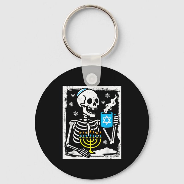 Chaveiro Hanukkah Skeleton Coffee Dreidel Jewish Menorah Ch (Frente)