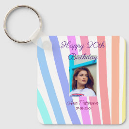 Chaveiro Happy 20th Birthday rainbow rustic boho lines phot