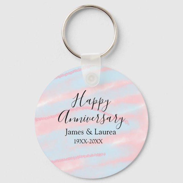 Chaveiro Happy anniversary wedding name date year pastel  (Frente)