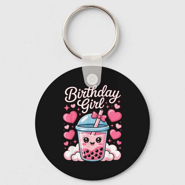 Chaveiro Happy Birthday Girl Cute Nk Bow Bubble Boba Tea An (Frente)