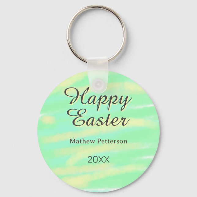 Chaveiro Happy Easter green yellow pastel gray name year  (Frente)