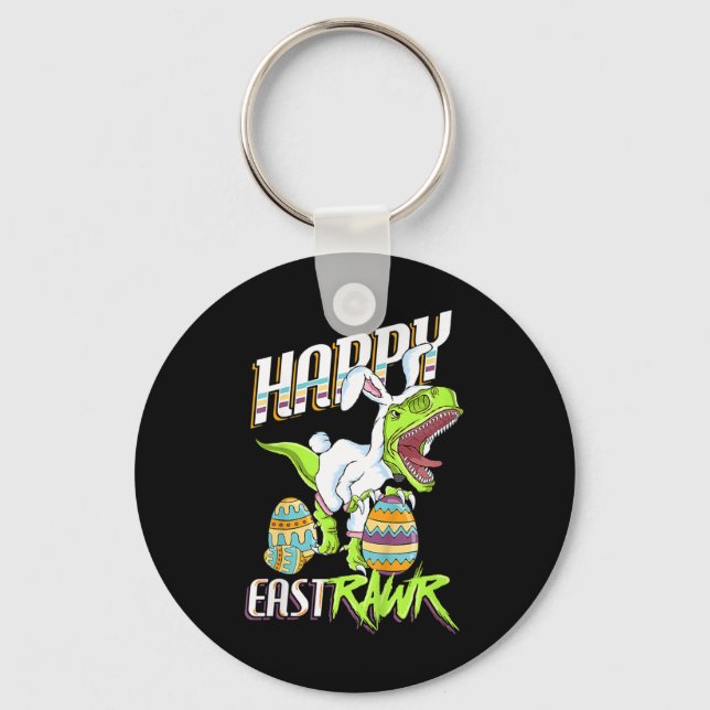 Chaveiro Happy Eastrawr Cute Trex Dinosaur Easter Bunny Egg (Frente)