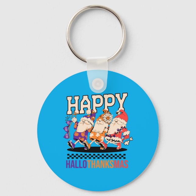 Chaveiro Happy Hallothanksmas Holiday Gnomes Design (Frente)