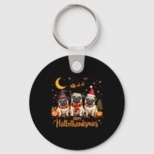 Chaveiro Happy Hallothanksmas Pug Dogs Halloween Thanksgivi