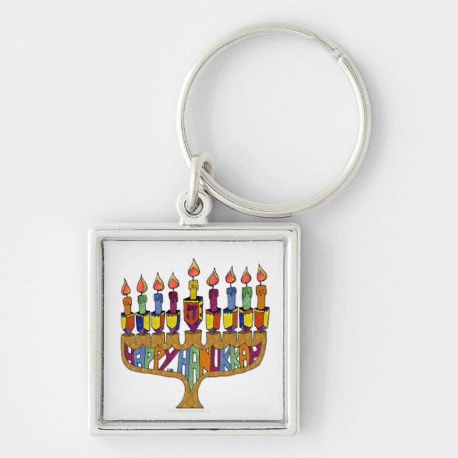 Chaveiro Happy Hanukkah Dreidels Menorah (Frente)