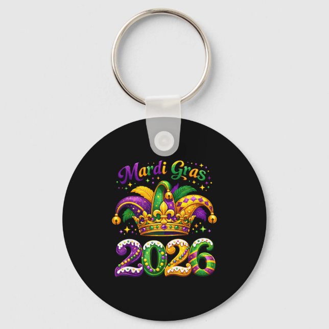 Chaveiro Happy Mardi Gras 2026 Jester Hat New Orleans Men W (Frente)