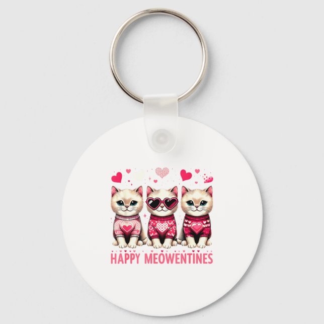 Chaveiro Happy Meowentines Cute Valentine Cats Love Funny M (Frente)