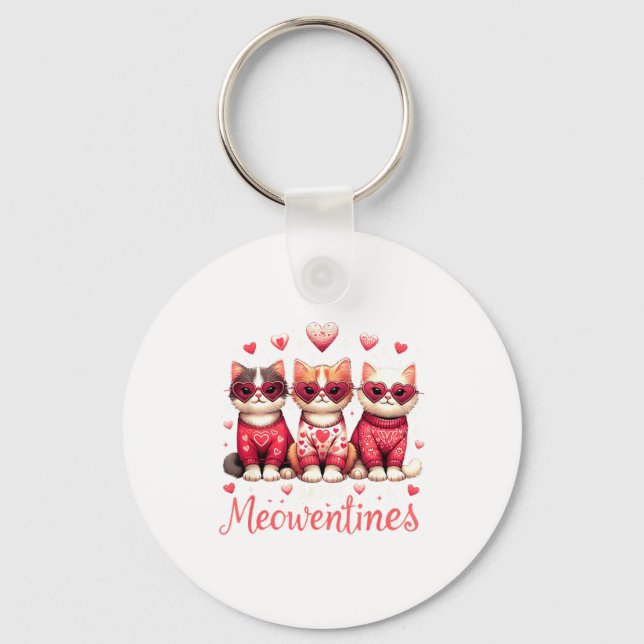 Chaveiro Happy Meowentines Funny Cute Valentine Cats Love C (Frente)
