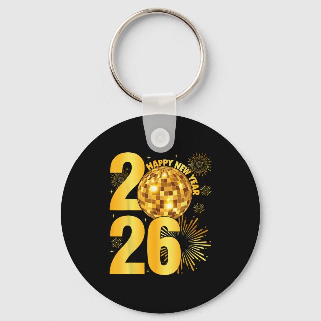 Chaveiro Happy New Year 2026 Coquette Bow Disco Ball New Ye (Frente)