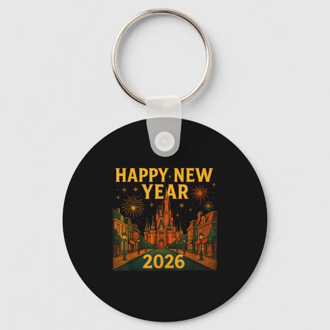 Chaveiro Happy New Year 2026 Fantasy Castle Fireworks Night (Frente)