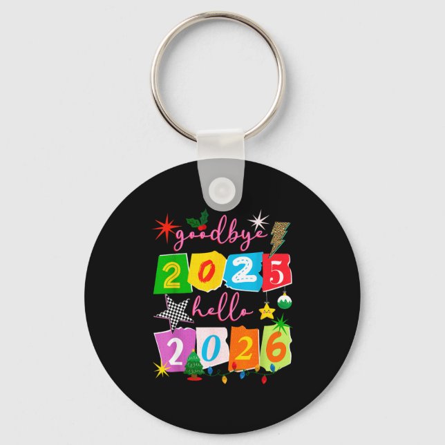 Chaveiro Happy New Year 2026 Goodbye 2025 Hello 2026  (Frente)